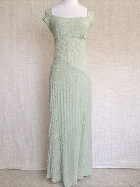 ASOS Sage Green Textured Midi Dress Lace Up Back Cottagecore Romantic